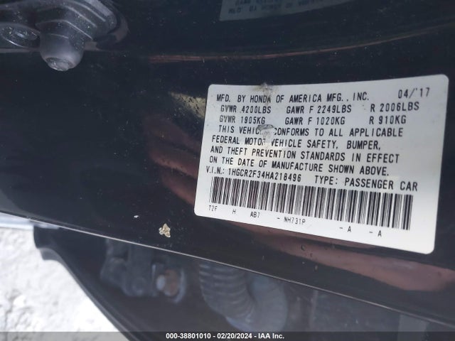 Honda ACCORD LX 2017 1HGCR2F34HA218496 Image 9