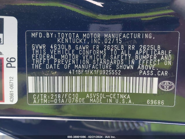 Toyota CAMRY LE 2015 4T1BF1FK1FU925552 Image 9