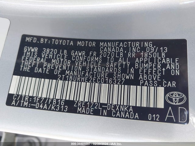Toyota Corolla Le Plus 2014 2T1BURHE2EC016327 Image 9