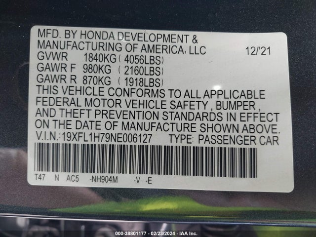 Honda Civic Ex-l 2022 19XFL1H79NE006127 Image 9
