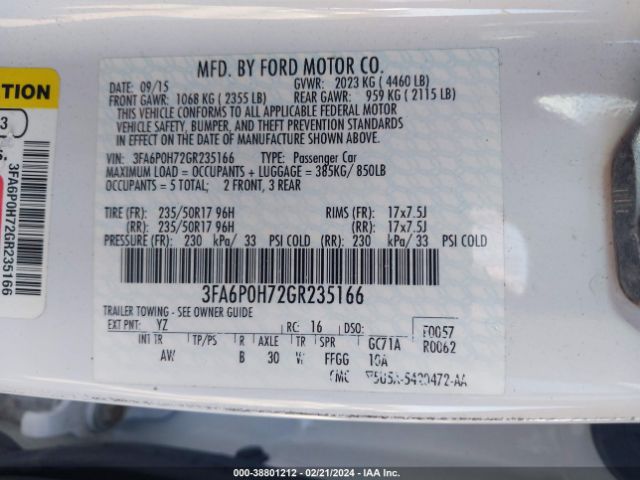 3FA6P0H72GR235166 Ford FUSION SE