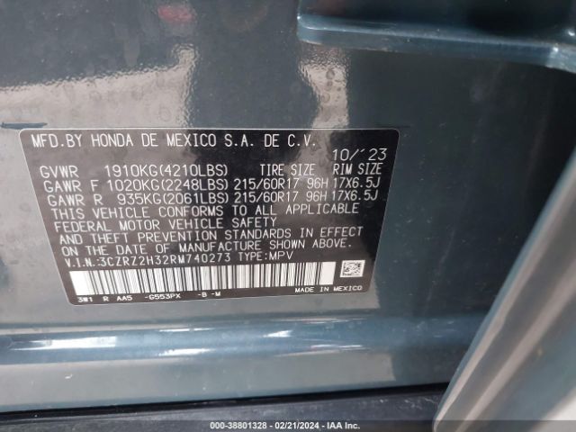 3CZRZ2H32RM740273 Honda Hr-v Awd Lx