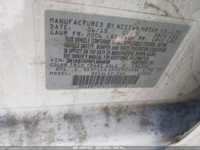 3N1AB7AP6FL664840 Nissan Sentra Fe+ S/s/sl/sr/sv