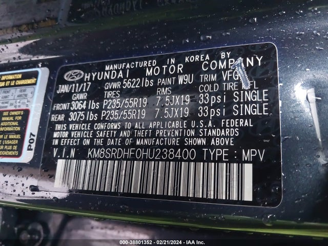 Hyundai Santa Fe Limited Ultimate 2017 KM8SRDHF0HU238400 Image 9