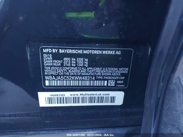 BMW 530I 2019 WBAJA5C52KWW48314 Image 9