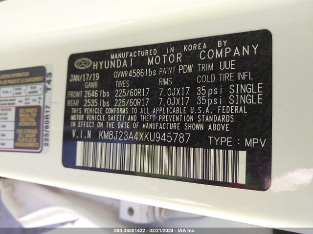 Hyundai TUCSON SE 2019 KM8J23A4XKU945787 Image 9