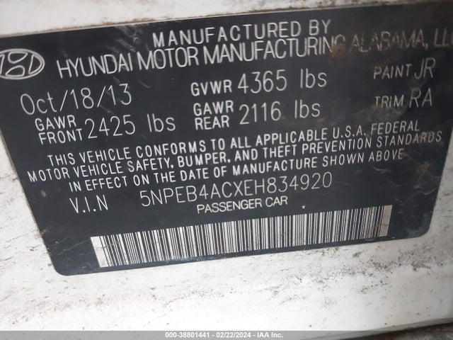 Hyundai SONATA GLS 2014 5NPEB4ACXEH834920 Image 9