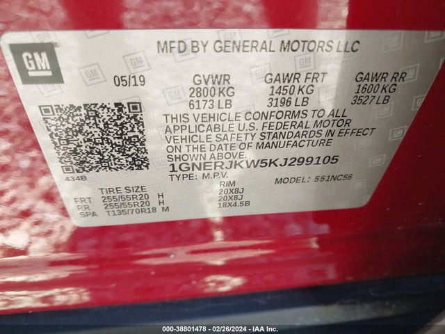 Chevrolet Traverse Rs 2019 1GNERJKW5KJ299105 Image 9