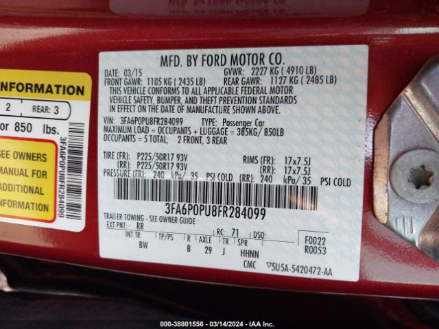 3FA6P0PU8FR284099 Ford Fusion Energi Se Luxury