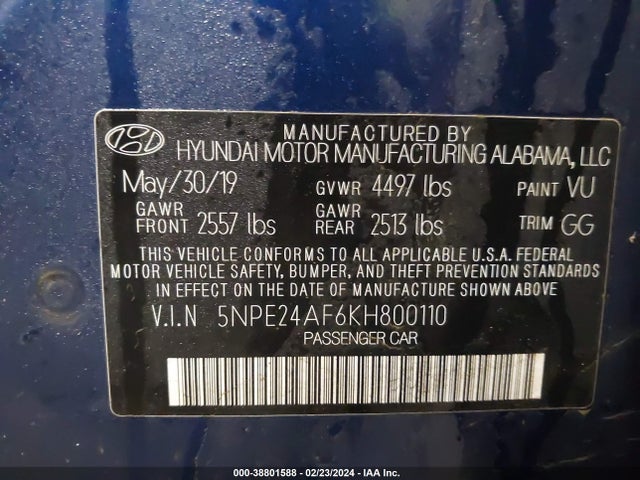Hyundai SONATA SE 2019 5NPE24AF6KH800110 Image 9