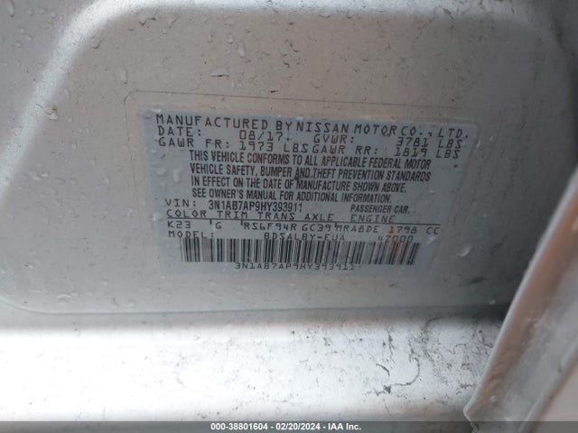 Nissan SENTRA S 2017 3N1AB7AP9HY393911 Image 9