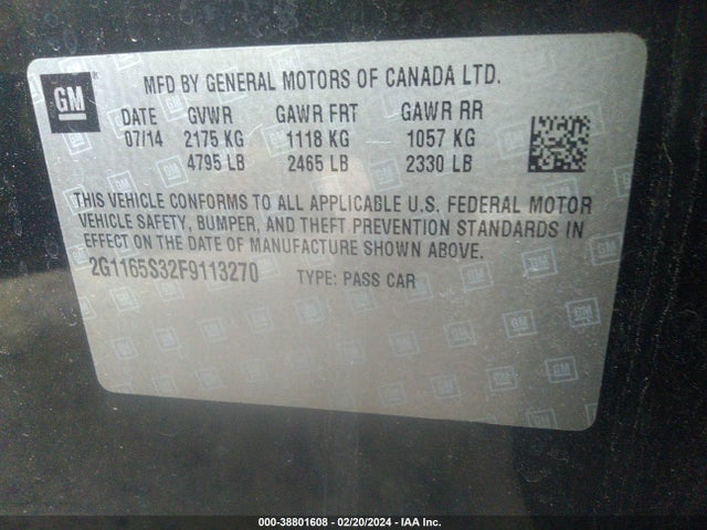 Chevrolet IMPALA 2LZ 2015 2G1165S32F9113270 Image 9