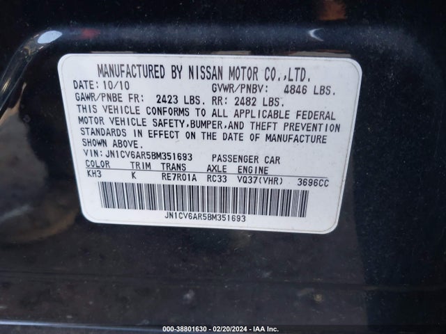 Продаж на аукціоні авто 2011 Infiniti G37x, vin: JN1CV6AR5BM351693, номер лоту: 38801630