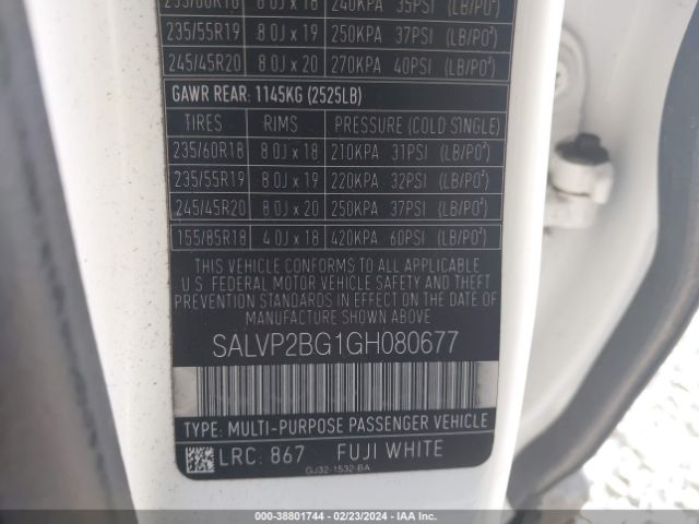 SALVP2BG1GH080677 Land Rover Range Rover Evoque Se/se Premium