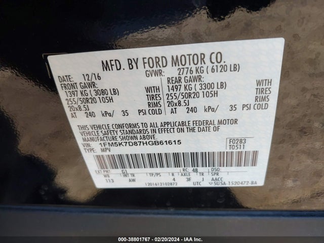 Ford EXPLORER XLT 2017 1FM5K7D87HGB61615 Image 9