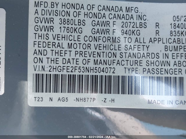Honda Civic Sport 2022 2HGFE2F53NH504072 Image 9