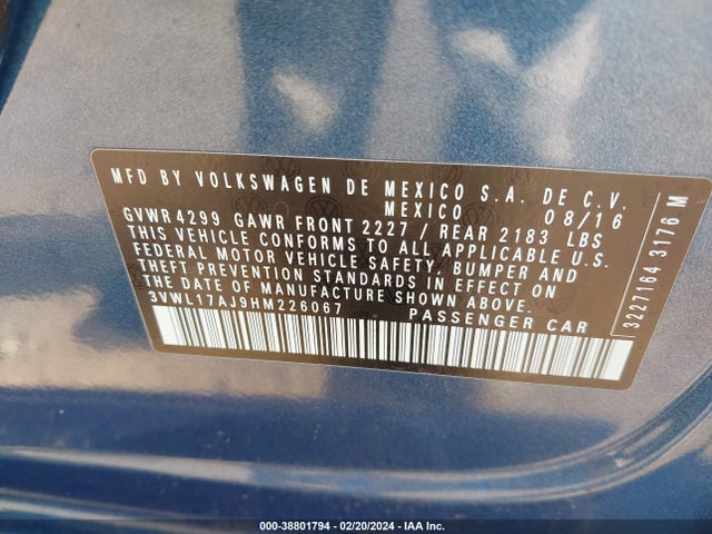 3VWL17AJ9HM226067 Volkswagen Jetta 1.8t Sel