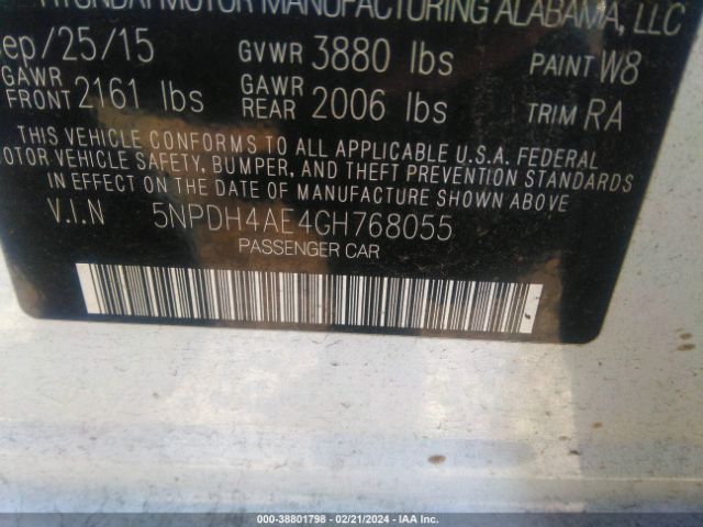 5NPDH4AE4GH768055 Hyundai ELANTRA SE
