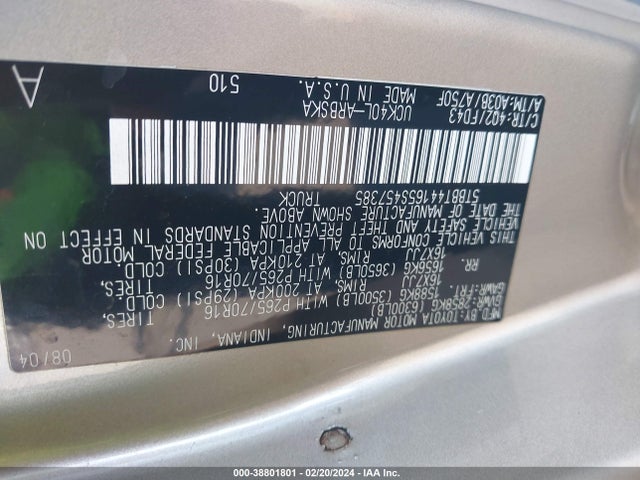 Продажа на аукционе авто 2005 Toyota Tundra Sr5 V8, vin: 5TBBT44165S457385, номер лота: 38801801