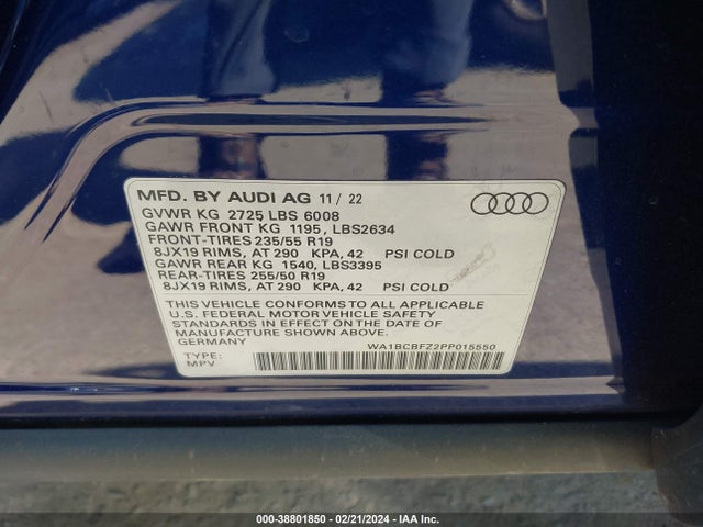 2023 AUDI Q4 E-TRON PREMIUM PLUS 40 RWD VIN: WA1BCBFZ2PP015550