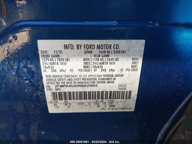 Ford EDGE SE 2022 2FMPK4G95NBA25692 Image 9