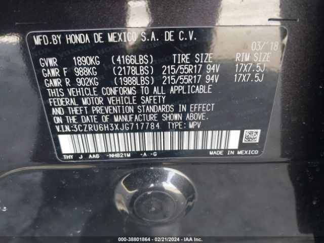 3CZRU6H3XJG717784 Honda HR-V LX