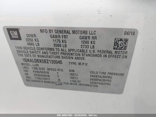 Chevrolet Equinox Ltz 2014 1GNALDEK5EZ130945 Image 9
