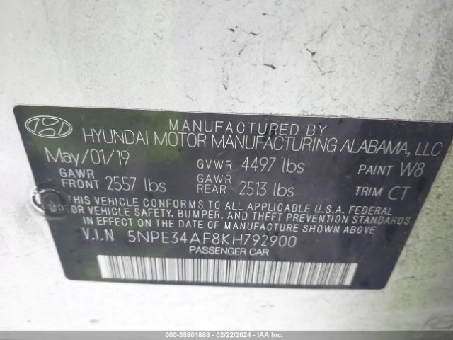 5NPE34AF8KH792900 Hyundai Sonata Sport