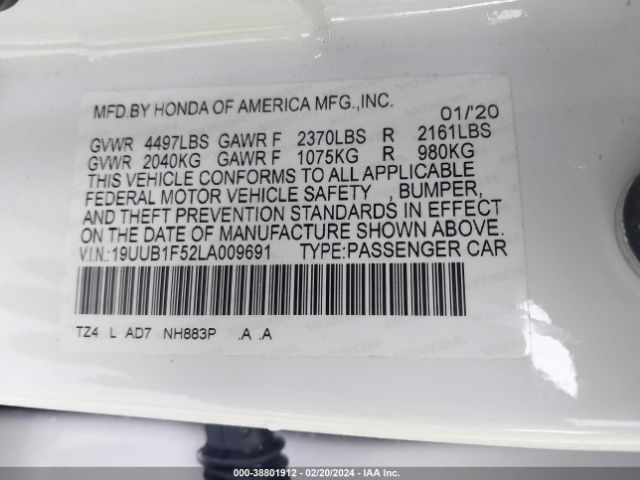 19UUB1F52LA009691 Acura Tlx Tech Package