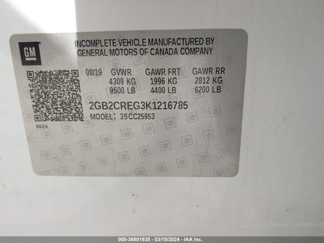 Продажа на аукционе авто 2019 Chevrolet Silverado 2500hd Wt, vin: 2GB2CREG3K1216785, номер лота: 38801935
