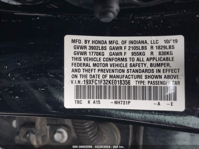 Honda CIVIC EX 2019 19XFC1F32KE018356 Image 9