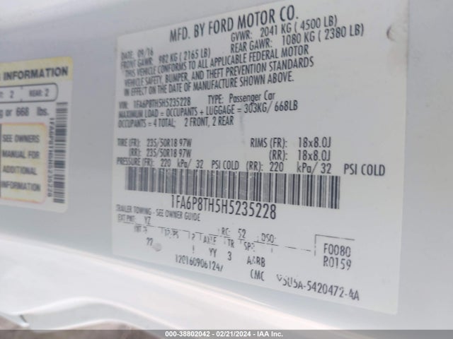 Ford Mustang Ecoboost 2017 1FA6P8TH5H5235228 Image 9