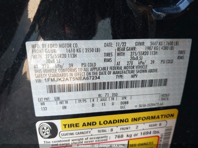 1FMJK2AT5NEA67234 Ford Expedition Limited Max