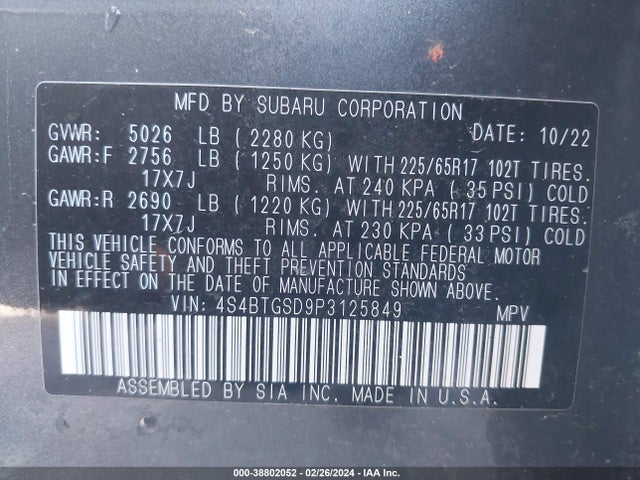 Subaru Outback Wilderness 2023 4S4BTGSD9P3125849 Image 9