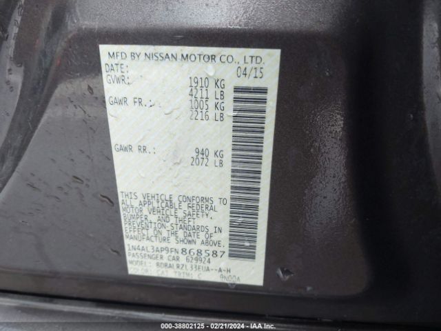 1N4AL3AP9FN868587 Nissan Altima 2.5 Sl