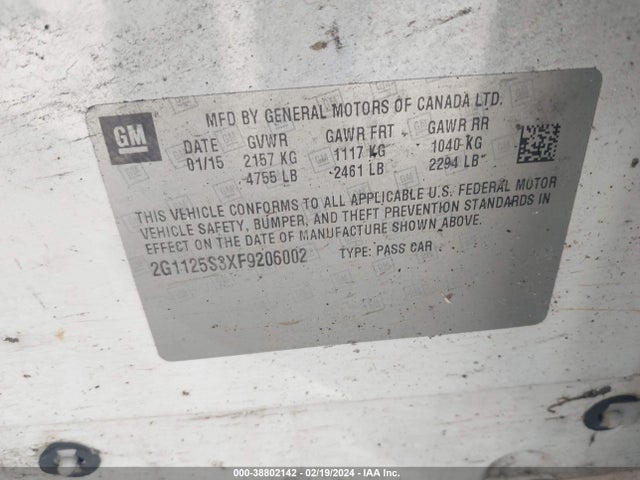 Chevrolet Impala 2lt 2015 2G1125S3XF9206002 Image 9