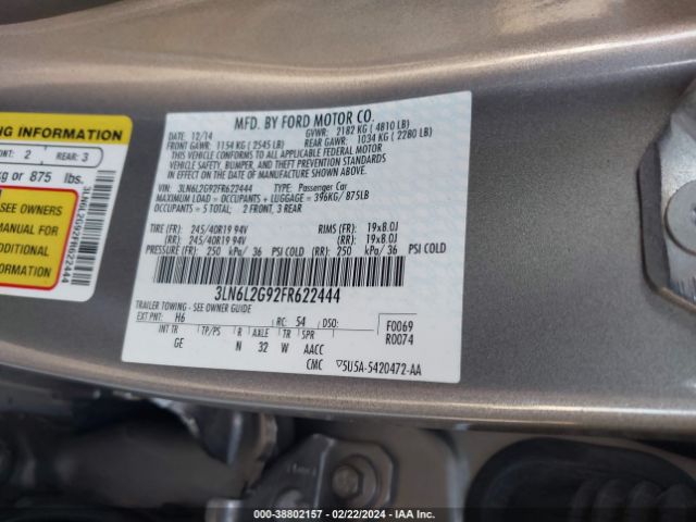 3LN6L2G92FR622444 Lincoln MKZ