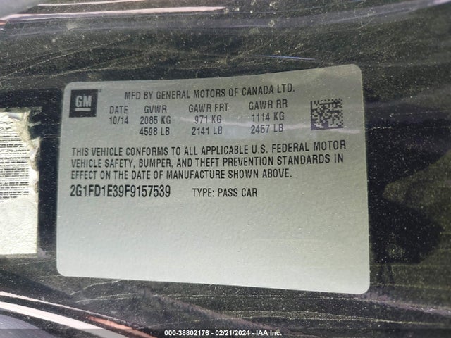 Chevrolet Camaro 1lt 2015 2G1FD1E39F9157539 Image 9