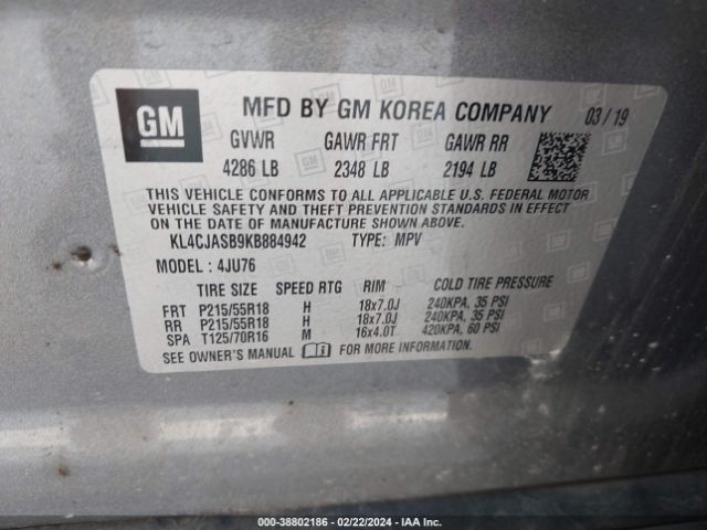KL4CJASB9KB884942 Buick Encore Fwd Preferred