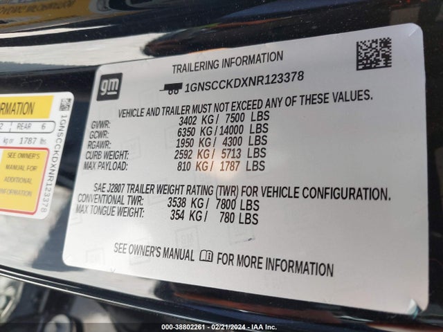 Chevrolet Suburban 2wd Lt 2022 1GNSCCKDXNR123378 Image 9