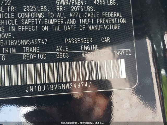 JN1BJ1BV5NW349747 Nissan Rogue Sport Sv Fwd Xtronic Cvt