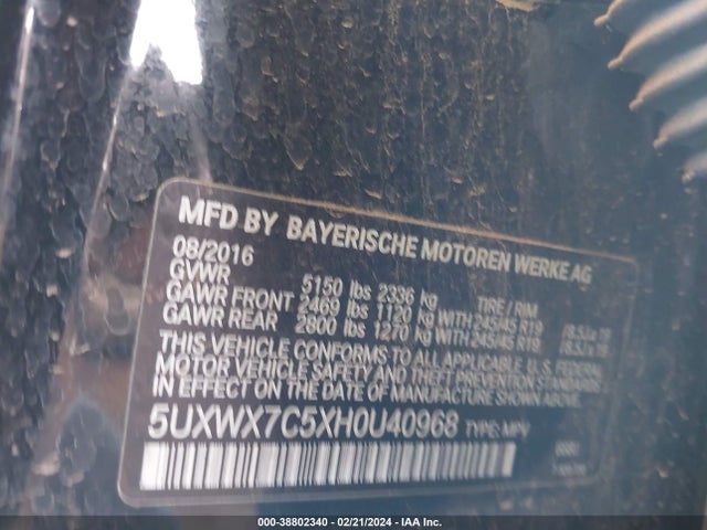 BMW X3 Xdrive35i 2017 5UXWX7C5XH0U40968 Image 9