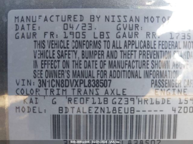3N1CN8DVXPL838507 Nissan Versa 1.6 S Xtronic Cvt