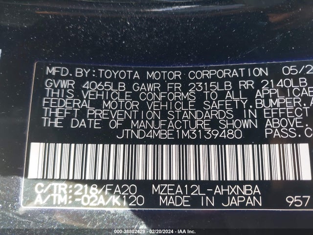 Toyota COROLLA SE 2021 JTND4MBE1M3139480 Image 9