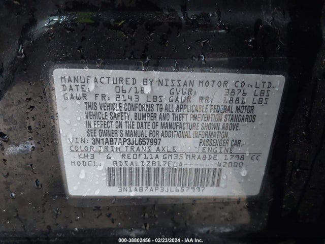 Nissan SENTRA SV 2018 3N1AB7AP3JL657997 Image 9