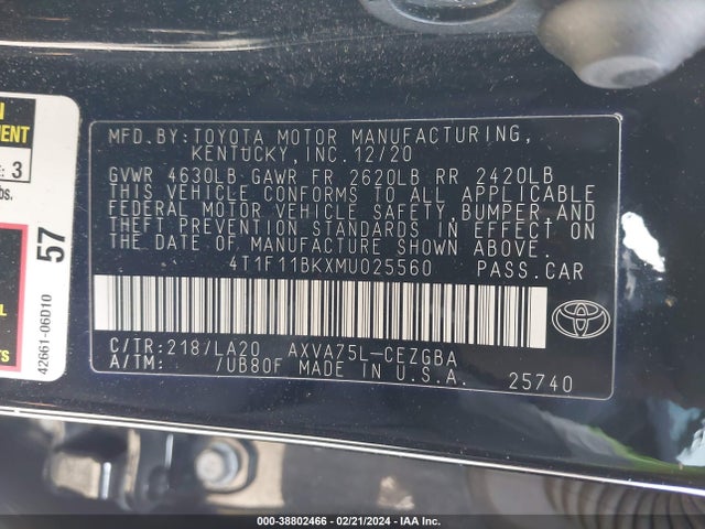 4T1F11BKXMU025560 Toyota Camry Xle Awd