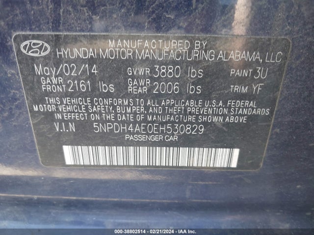 Hyundai ELANTRA SE 2014 5NPDH4AE0EH530829 Image 9