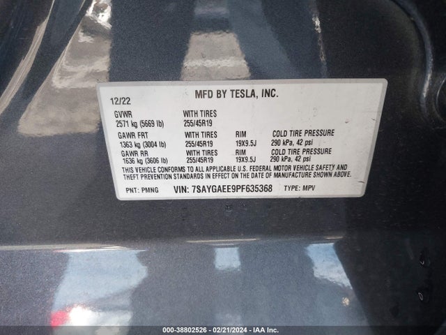 7SAYGAEE9PF635368 Tesla Model Y Awd/long Range Dual Motor All-wheel Drive
