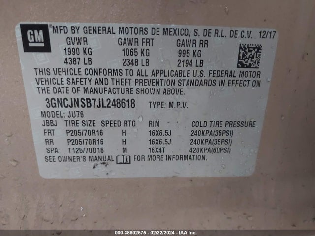 Chevrolet TRAX LS 2018 3GNCJNSB7JL248618 Image 9