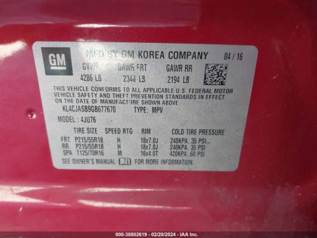 KL4CJASB9GB677670 Buick Encore
